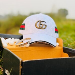 Gucci Cap White & Bracelet Combo